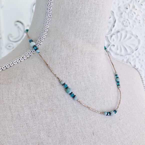 VTG 1960s Sterling Silver Amazonite Quartz Gemstone Beaded Crystal Necklace - Picture 2 of 14